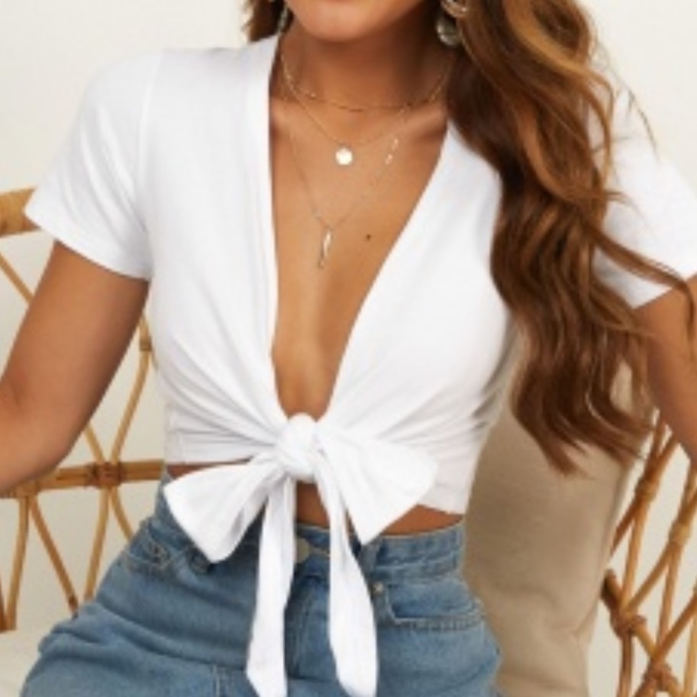 White tie-front shirt